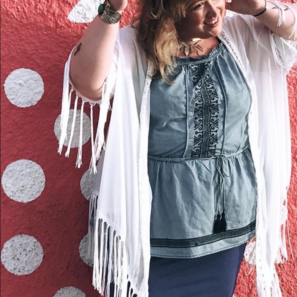 Torrid pool beach coverup kimono with fringe